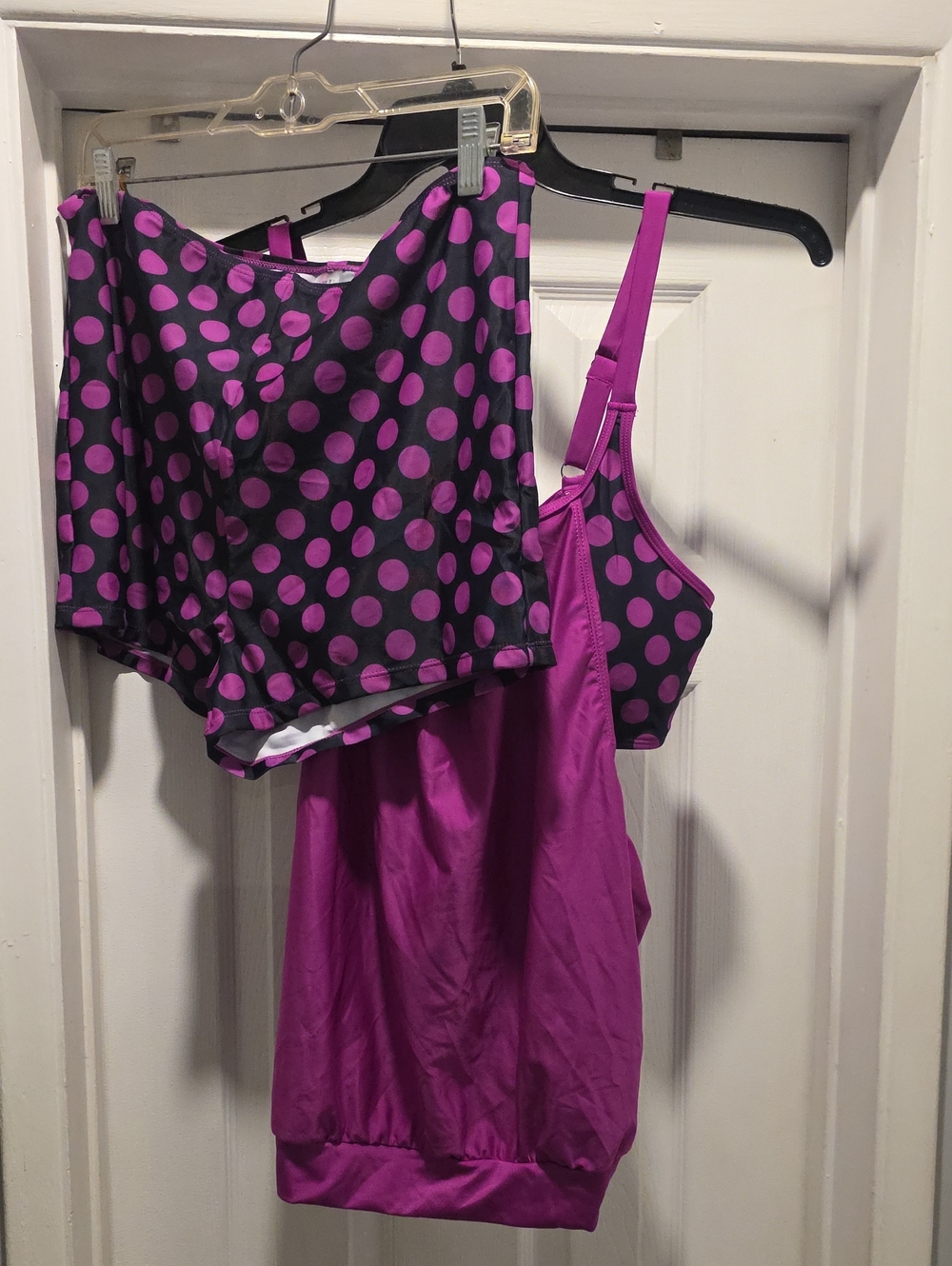 Purple Polka Dot Tankini Top and Swim Shorts Swim Set